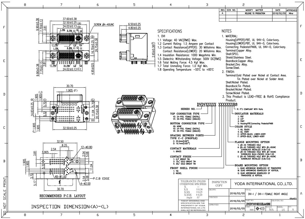 Yoda Double DVI 24+5 Pin Connector Drawing